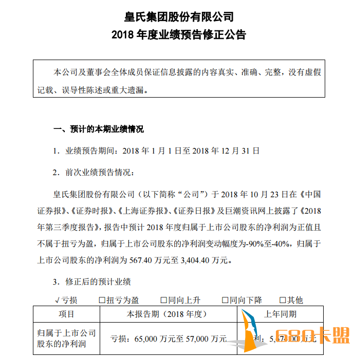 和平精英辅助瞄准皇氏集团2018年业绩预告由盈转亏 净利至少降11倍